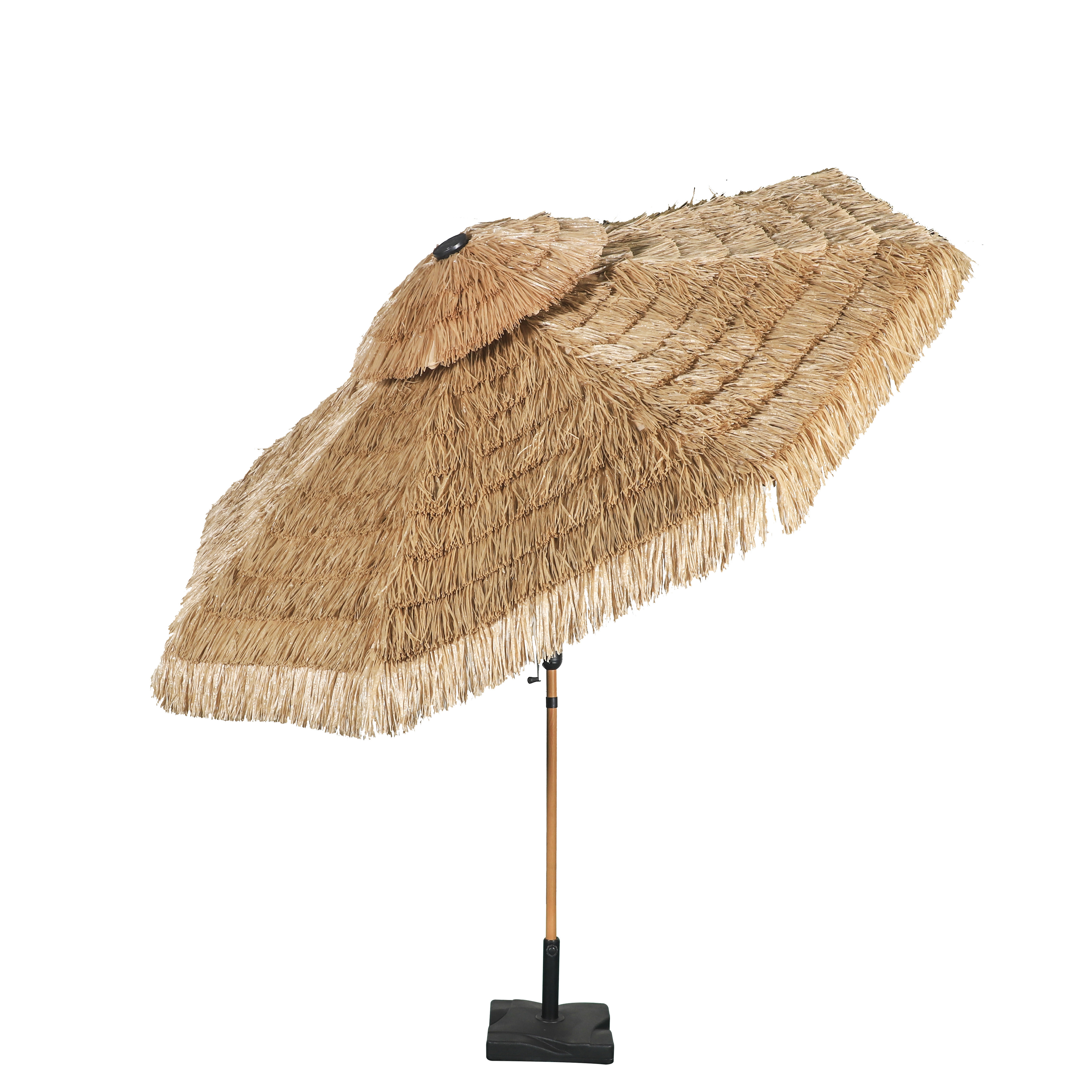 HONGGUAN Hot Sale Outdoor Umbrella Sun Proof Uv Protection Natural Color Hawaii Tiki Hula Straw Beach Umbrella With Tassels