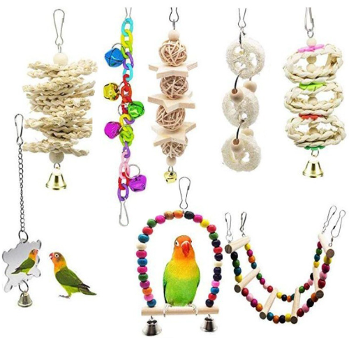 8 Pack Parrot Toy Set Bird Toys Swing Colorful Beads Bells Bird Products Hanging Toys