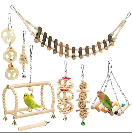 8 Pack Parrot Toy Set Bird Toys Swing Colorful Beads Bells Bird Products Hanging Toys