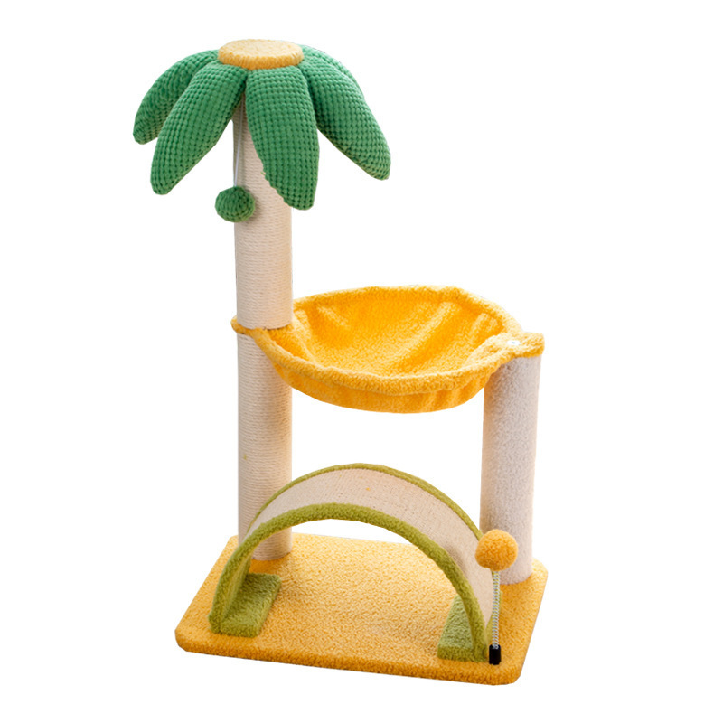 Cute Coconut Tree Shape Cat Tree Cat Scratching Post with Hammock Sisal Arch Bridge Cat Scratcher