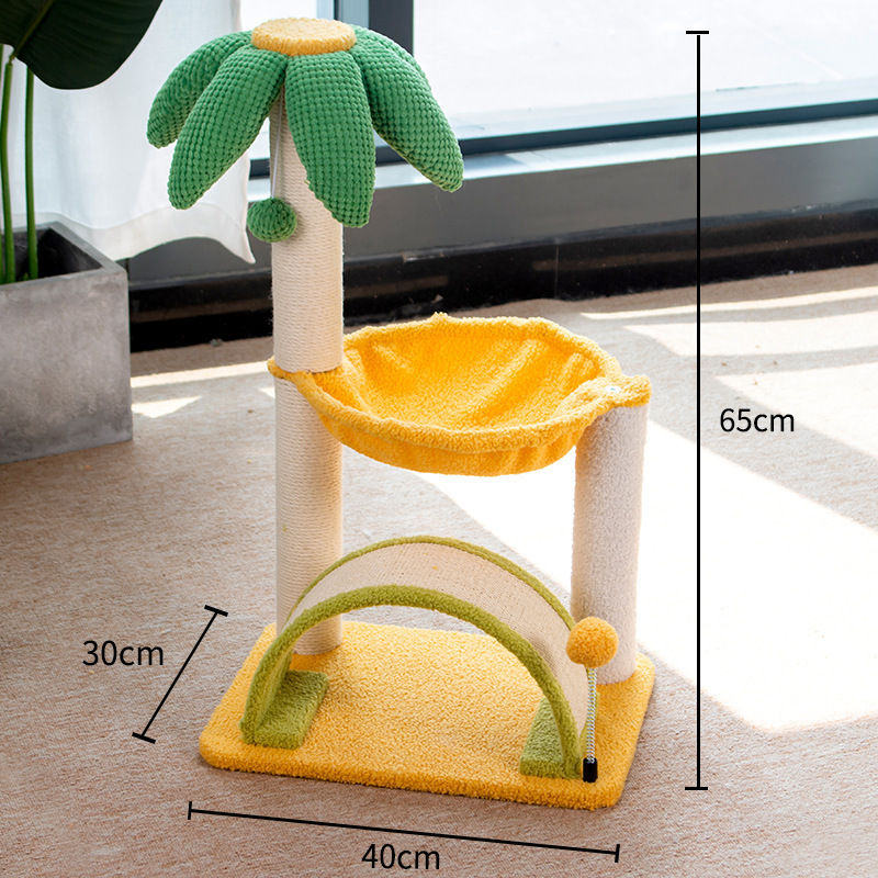 Cute Coconut Tree Shape Cat Tree Cat Scratching Post with Hammock Sisal Arch Bridge Cat Scratcher