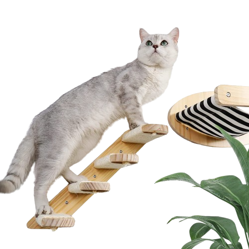 Cat Climbing Steps Wall Mounted Cat Climber Hammock and Stairs Set Eco-friendly Wood Material