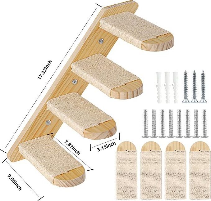 Cat Climbing Steps Wall Mounted Cat Climber Hammock and Stairs Set Eco-friendly Wood Material