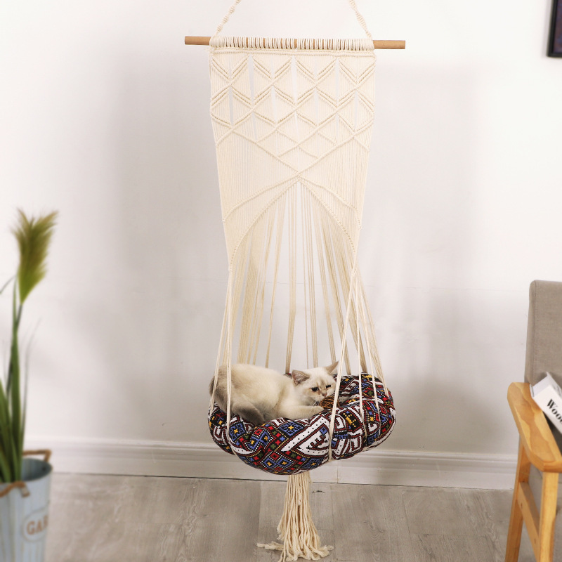 Handwoven Cat Macrame Hanging Sleep Hammock Pet Swing Bed For Cat And Dog