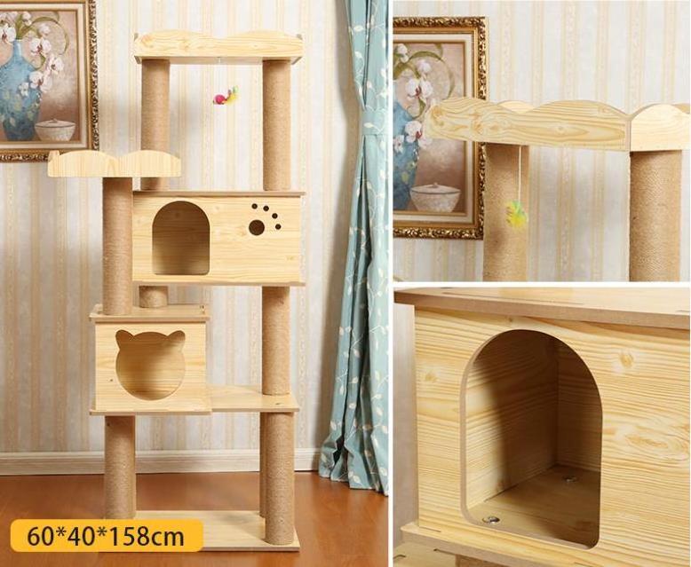 Wholesale Wooden pet scratcher house tower condo cat trees