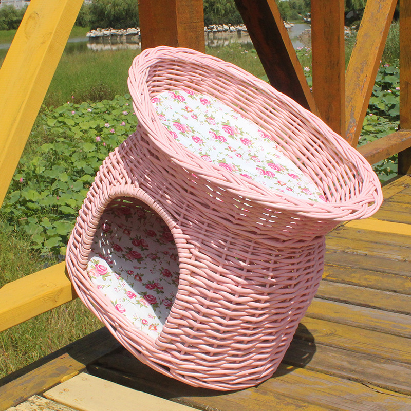 Summer Sustainable Rattan Basket Dog Bed Cool Pet Cat Bed with Eco-Friendly Material