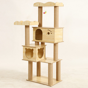 Wholesale Wooden pet scratcher house tower condo cat trees