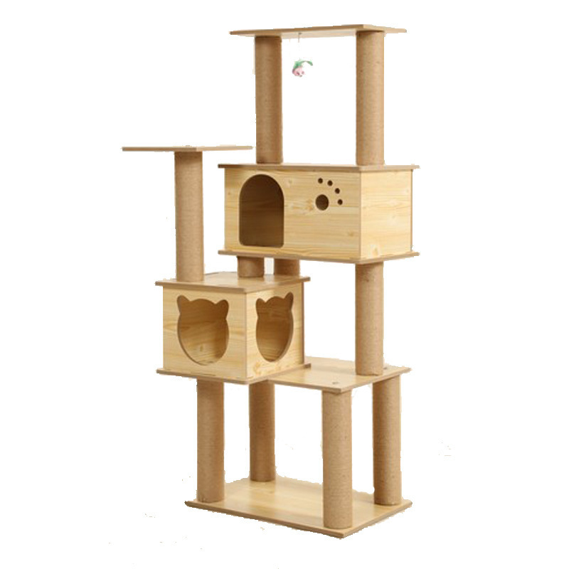 Easy Assemble Durable Cat Tree Condo House Wooden Large Cat Tree With Hammock