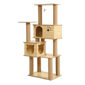 Easy Assemble Durable Cat Tree Condo House Wooden Large Cat Tree With Hammock