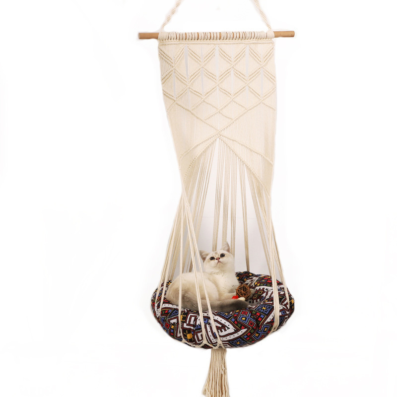 Handwoven Cat Macrame Hanging Sleep Hammock Pet Swing Bed For Cat And Dog