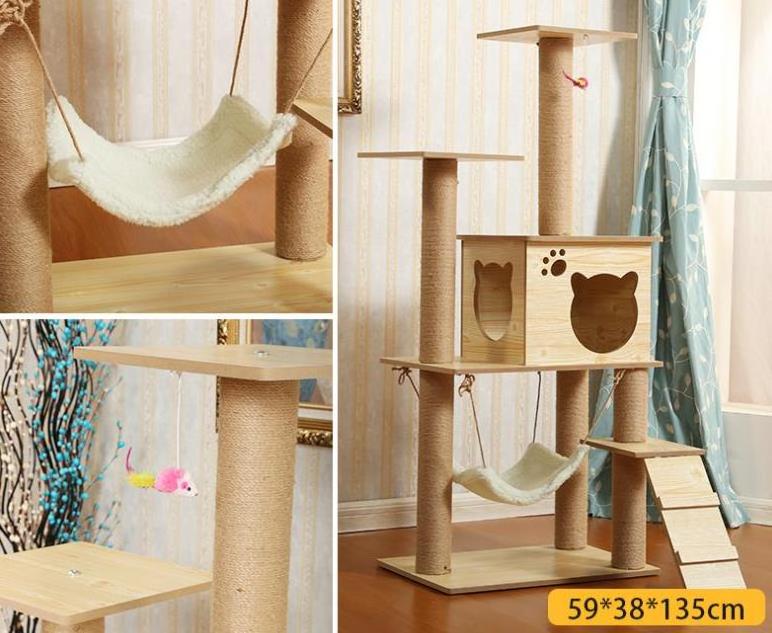 Wholesale Wooden pet scratcher house tower condo cat trees