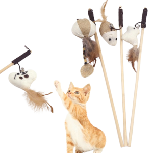 Wholesale Cat Teaser Wand Cat Toys Sisal Rope Mice Cat Teaser Stick Elastic Rope Wooden Teaser Stick