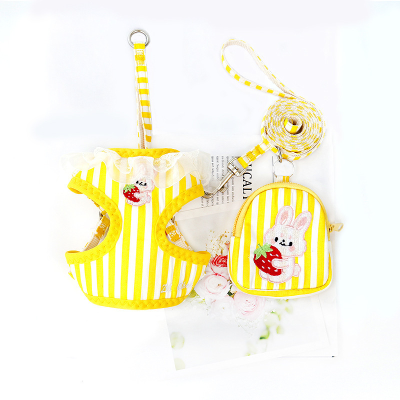 Striped Dog Harness Set Dog Leash Embroidery Dog Lead With Cute Backpack