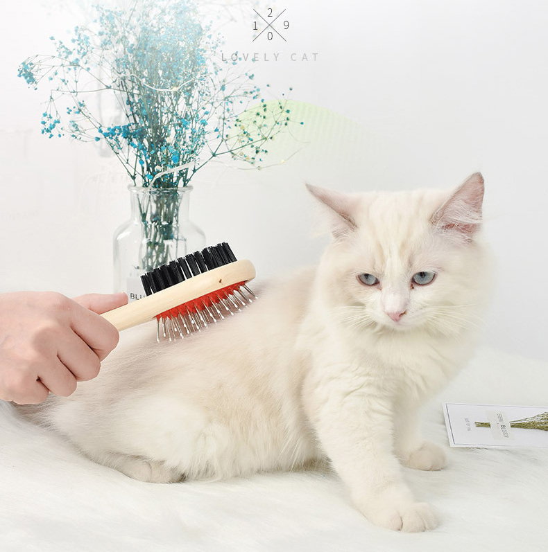 Animal Grooming Tool Cleaning comb Double Sided Original Wood Handle Pet Brush