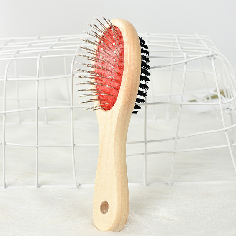 Animal Grooming Tool Cleaning comb Double Sided Original Wood Handle Pet Brush