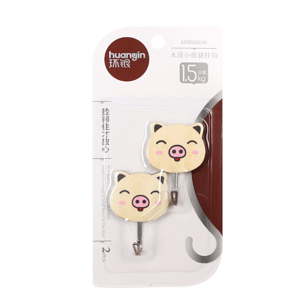 HY-0718 towel cartoon pigs adhesive wooden animal wall hook