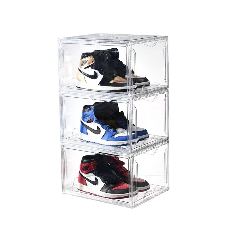 HUASU shoe box magnetic front door sneaker folding design rack gift box mini shoe storage with custom printed folder shoes boxes