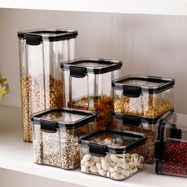 HUASU food airtight dispenser dry cereal plastic rice pantry kitchen storage boxes and buckets storage container