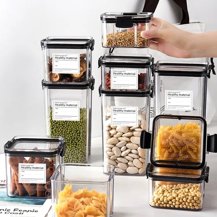 HUASU food airtight dispenser dry cereal plastic rice pantry kitchen storage boxes and buckets storage container