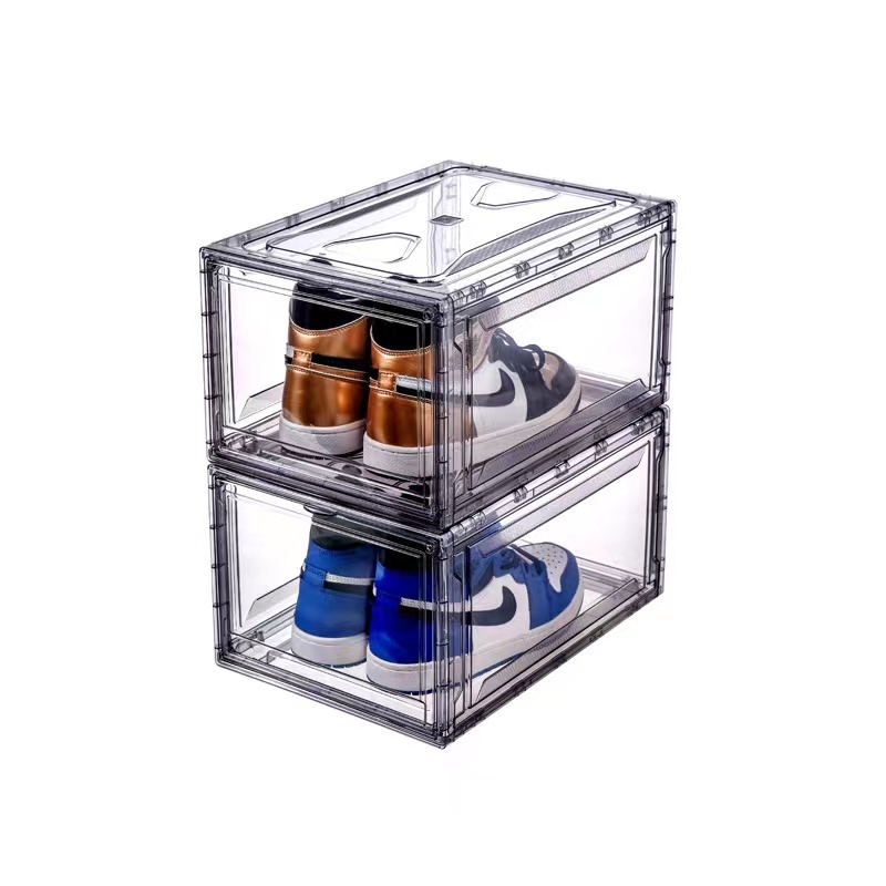 HUASU box for shoes organizers led clear transparent magnetic packaging plastic custom stackable clear acrylic shoes box storage