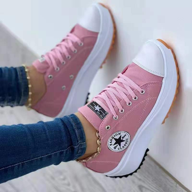 2024 new arrival pink purple ladies platform running shoes student trainers sneakers casual canvas shoes for women