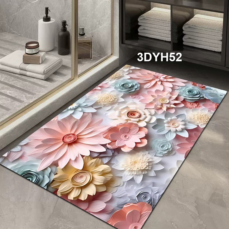 Hot Sale 3D Printed Floral Bathroom mat Washable Super Absorbent Rubber Back Anti-slip Quick Dry Rug and Carpet