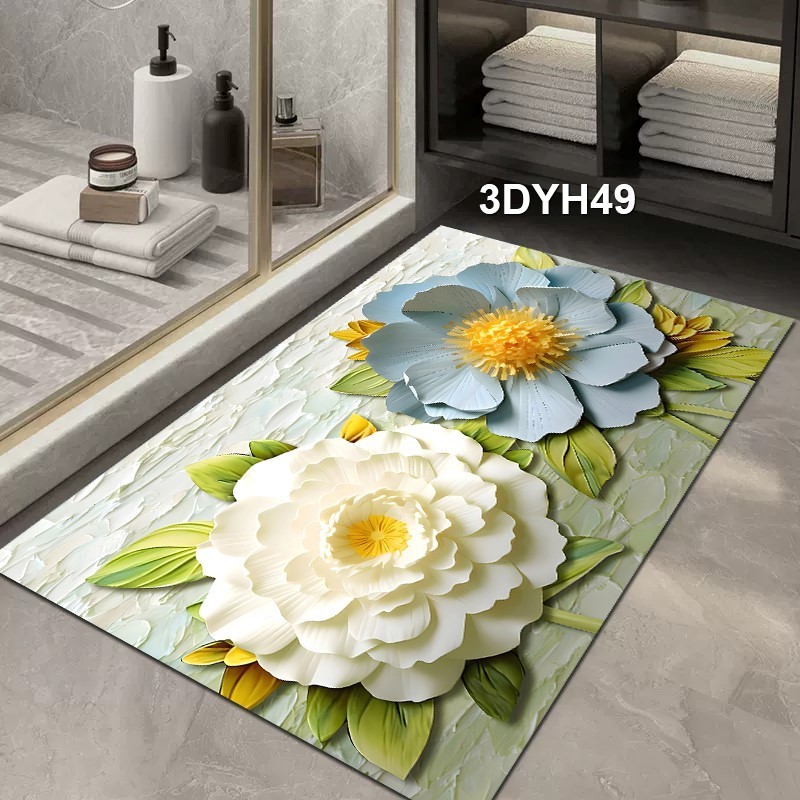 Hot Sale 3D Printed Floral Bathroom mat Washable Super Absorbent Rubber Back Anti-slip Quick Dry Rug and Carpet