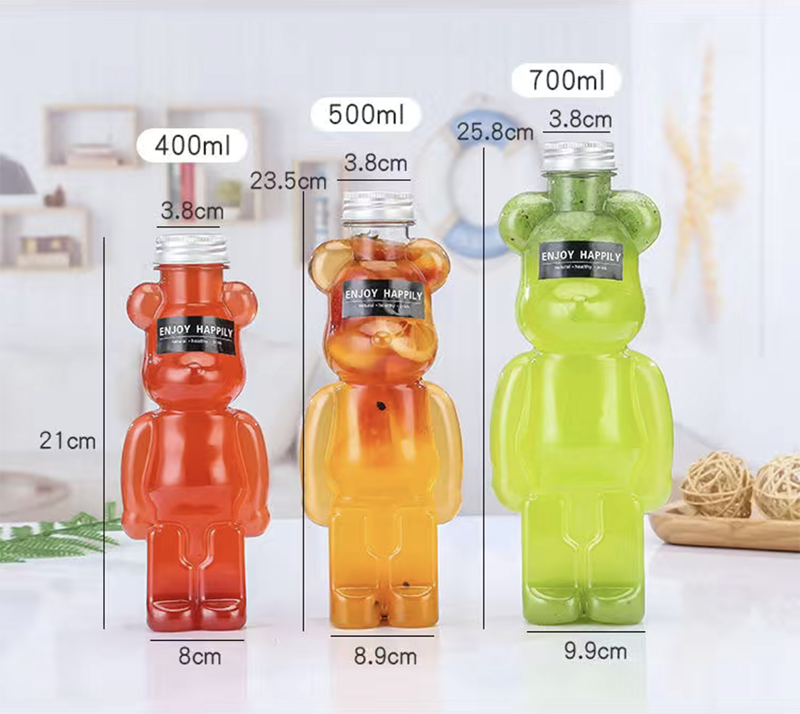 700ml  Fashion Design PET Animal  Bear Shape Plastic Milk packing Honey Bear Bottle  for Bubble Tea Juice cup