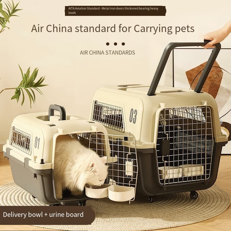 Wholesale Ventilate Large Capacity Portable Fence Type Pet Carrier Plastic Cat Dog Crate with Wheel