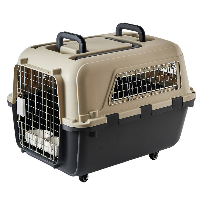 Wholesale Ventilate Large Capacity Portable Fence Type Pet Carrier Plastic Cat Dog Crate with Wheel