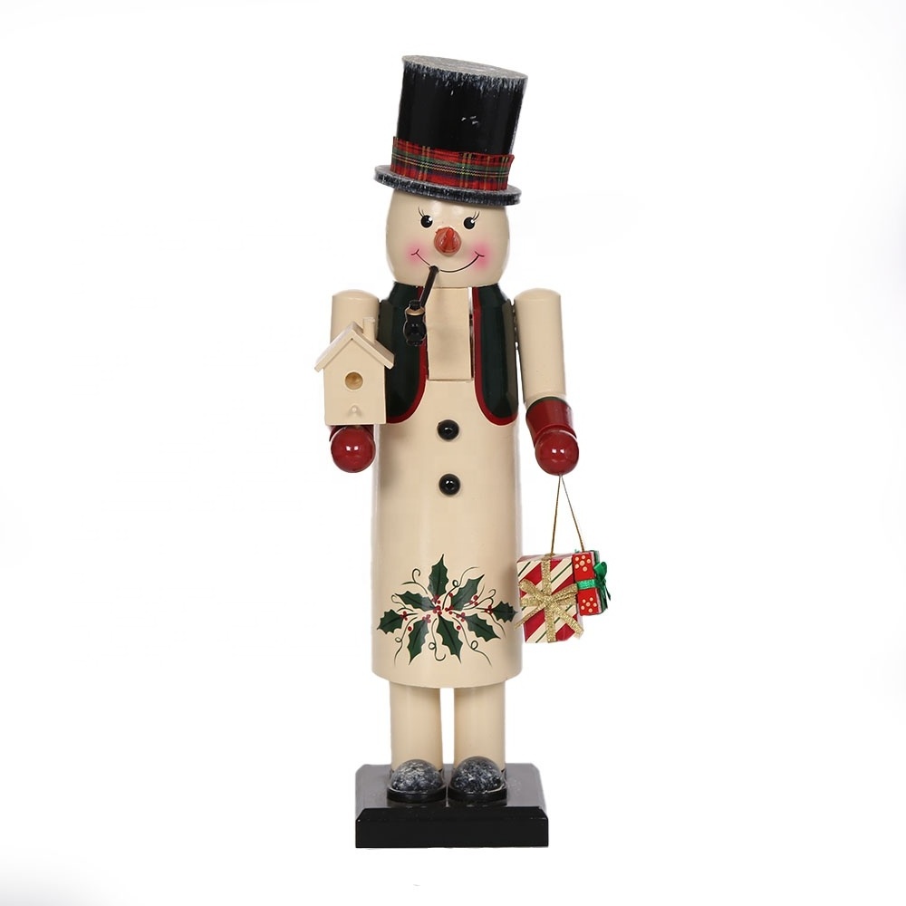 Wholesale Factory Customized white blank Unpainted wood nutcracker unfinished Snowman Nutcracker Christmas Indoor Decoration