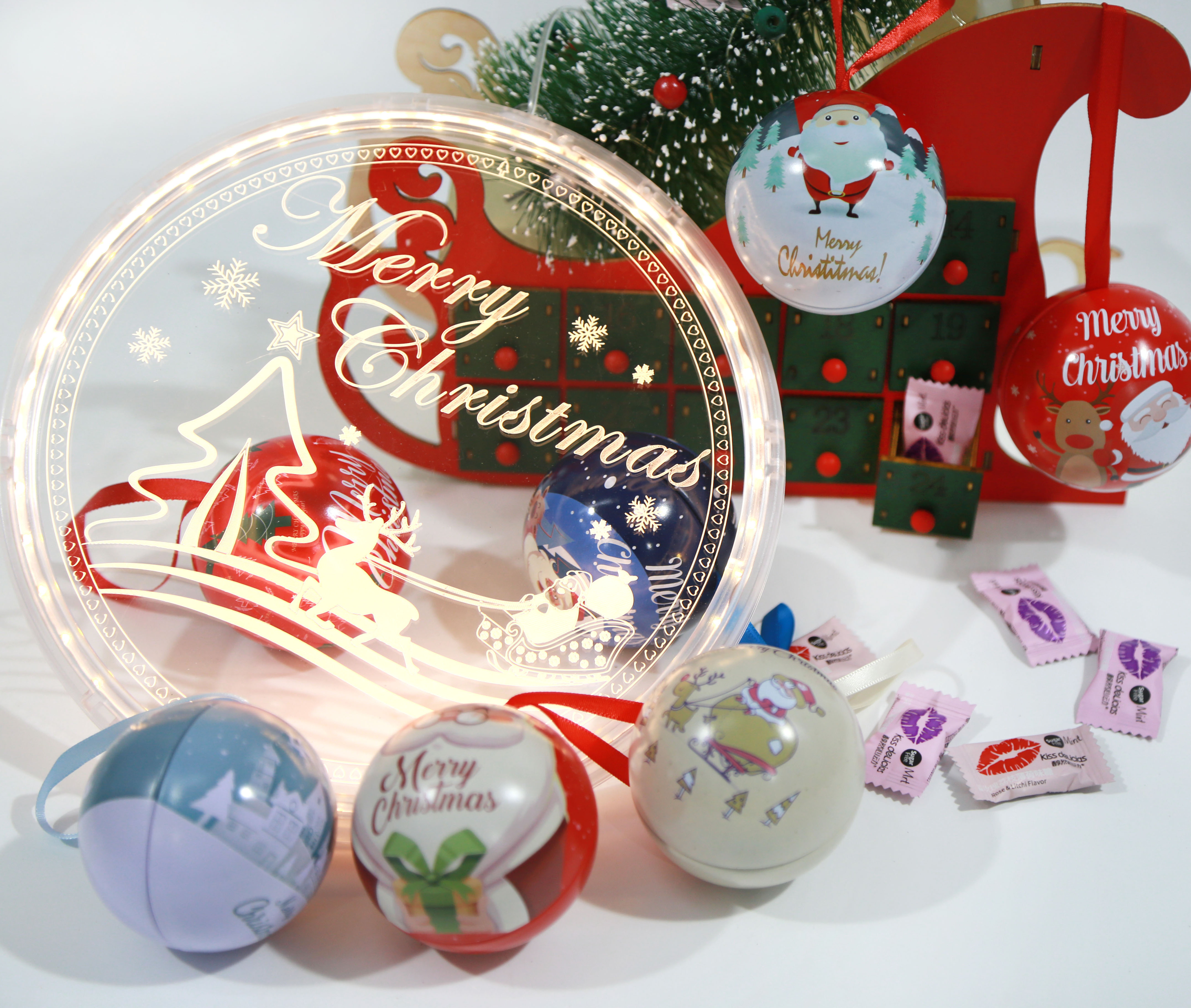 Wholesale Metal Candy Jar Ball Box Christmas Tree Decoration Custom Christmas Round Balls Candy Tin Gift Box