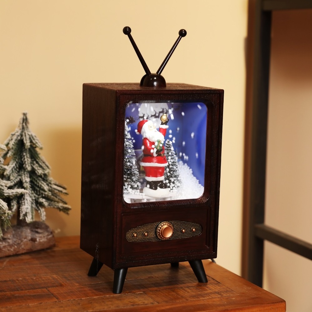 Christmas Snowing TV Battery Operated Gifts with Santa Clause Christmas Table Fireplace Decoration Christmas Gift