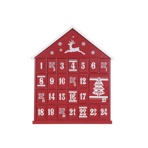 Red House Shape 24 Days Countdown Wooden Christmas Advent Custom Calendar Empty