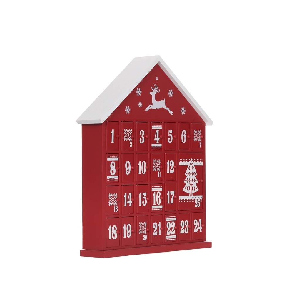 Red House Shape 24 Days Countdown Wooden Christmas Advent Custom Calendar Empty