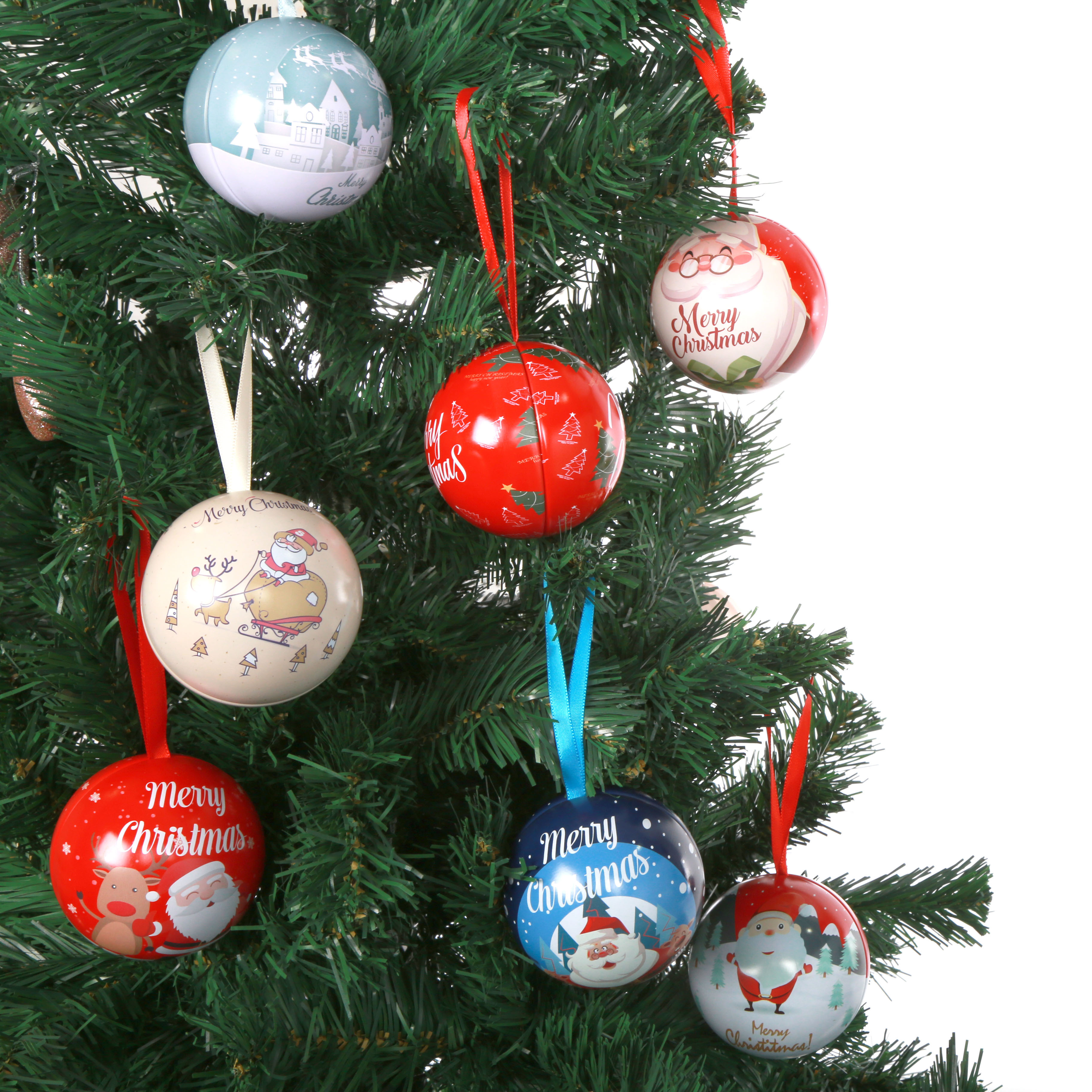 Wholesale Metal Candy Jar Ball Box Christmas Tree Decoration Custom Christmas Round Balls Candy Tin Gift Box