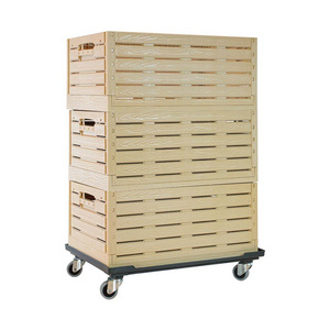 Custom Wood Collapsible Moving Folding Crate Rolling Basket On Trolleys With Wheels