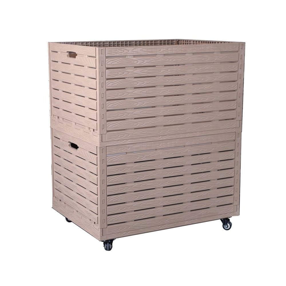 Retail Rustic Beige Decorative Wood Storage Crates Straight Wall Handled Storage Tote On Wheels