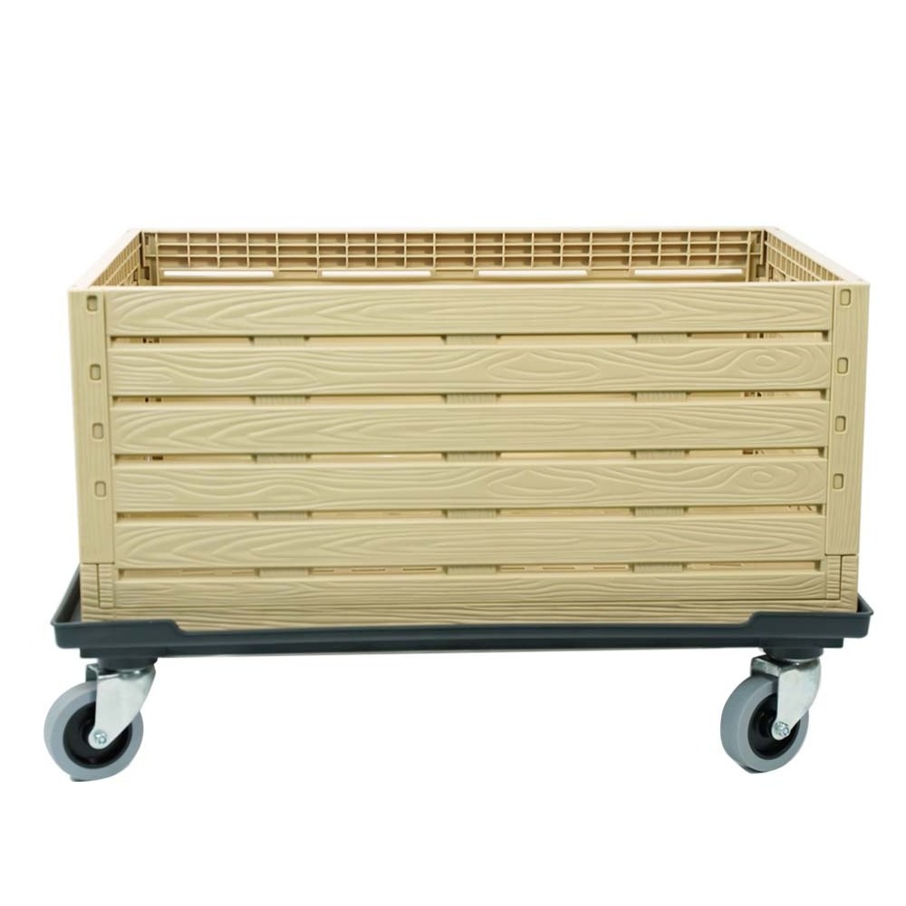 Collapsible Plastic Pallet Box On Rolling Cart With Removable Lid Wood Crate