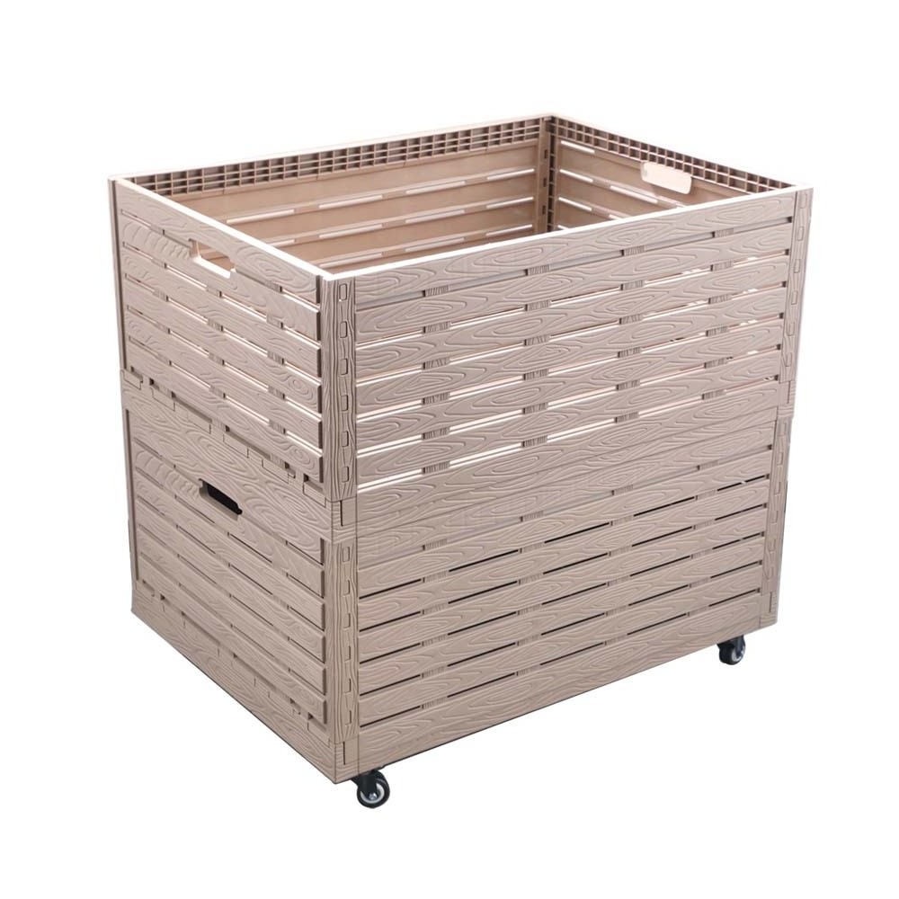 160 Litre Collapsible Rolling Storage Crate With Wheels & Handles Folding Plastic Bins