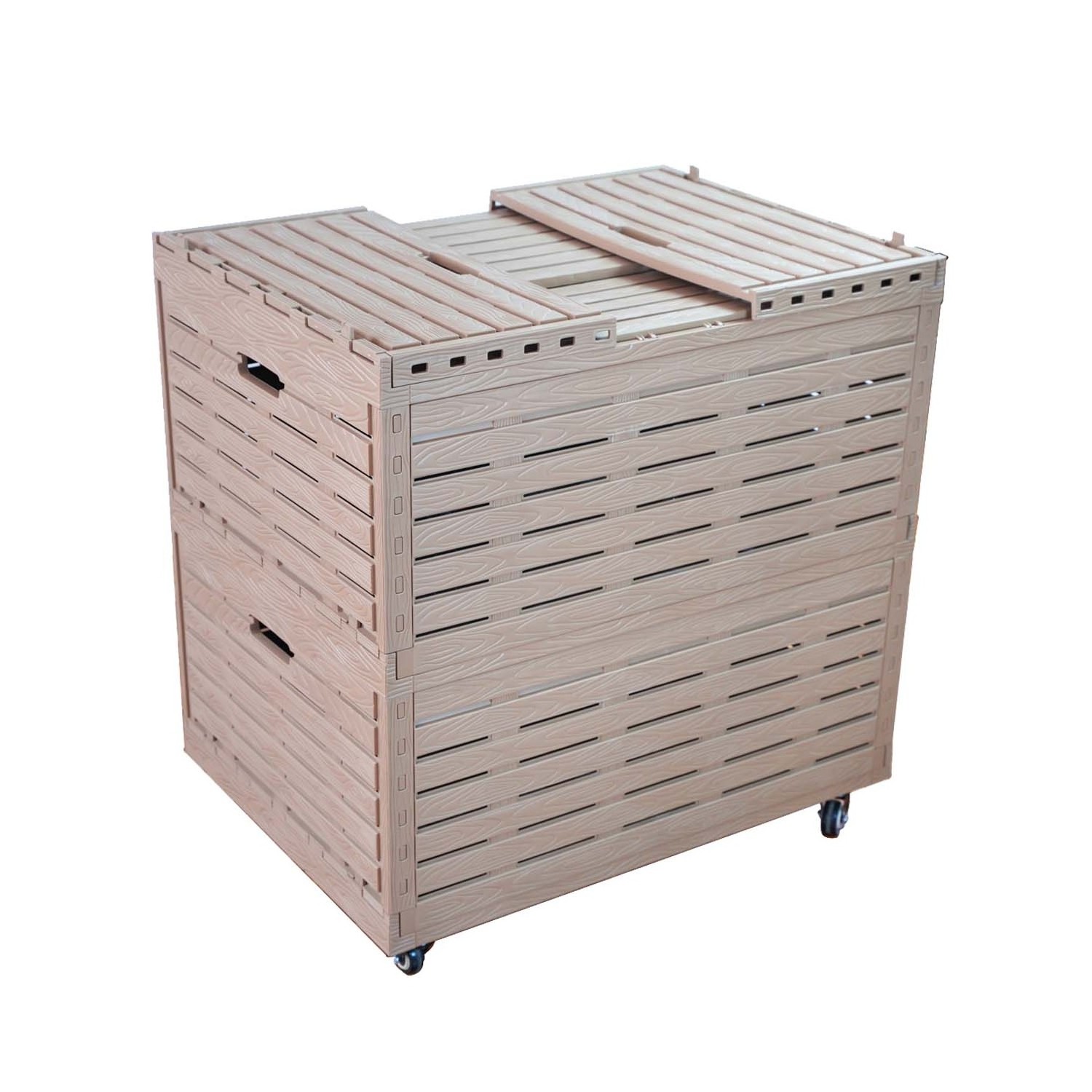 160 Litre Collapsible Rolling Storage Crate With Wheels & Handles Folding Plastic Bins