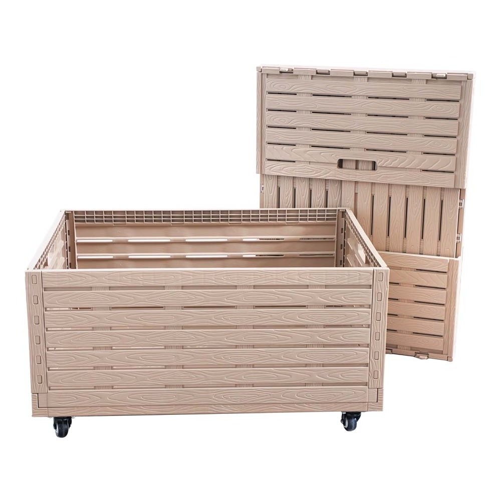 160 Litre Collapsible Rolling Storage Crate With Wheels & Handles Folding Plastic Bins