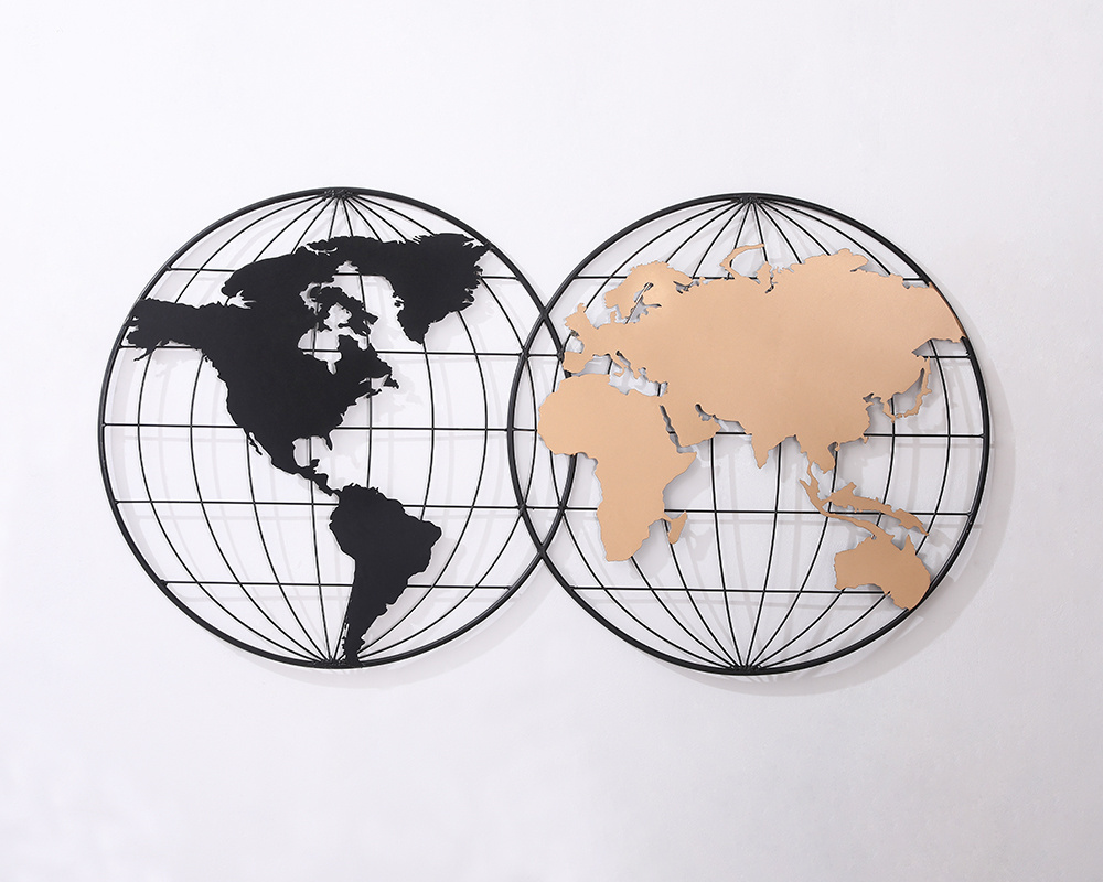 Large Retro Antique Industrial Wall Hanging Metal Art Home Wall World Map Decor