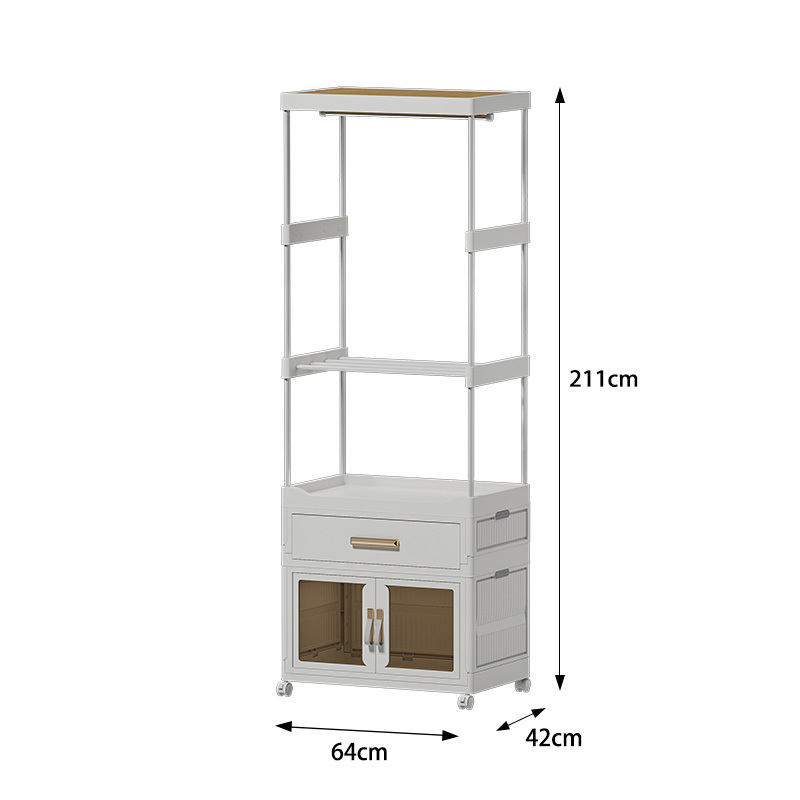 2024 Fashionable and simple combined foldable and removable multi-layer white coat rack with anti-skid wheels