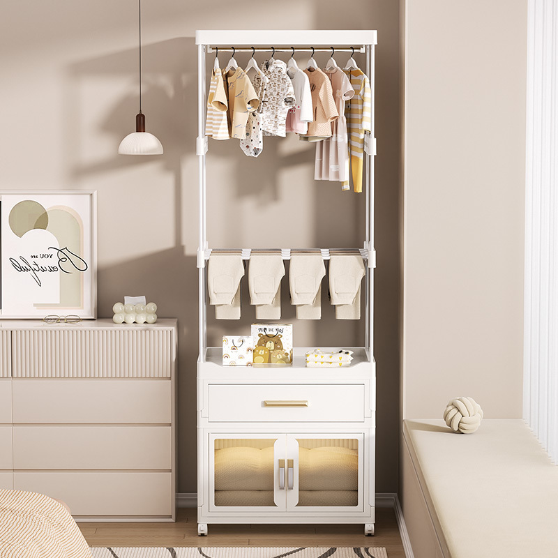 Folding Clothes Rack Closet Organizer with Drawers Freestanding Hall Clothing Rack With Storage