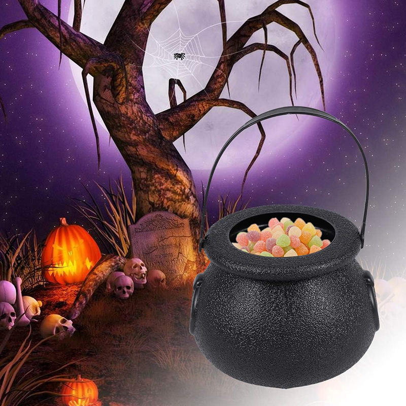 Black Witch Cauldron Halloween Candy Bucket Candy Jar