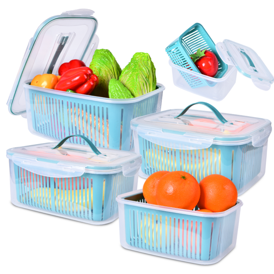 Plastic Fresh Vegetable Fruit Storage Containers for Refrigerator Kitchen Produce box bin