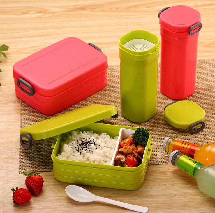 Biodegradable PP Material Plastic Lunch Box Kettle Set Customized Bento Boxes for School Kids Food Grade for Adults