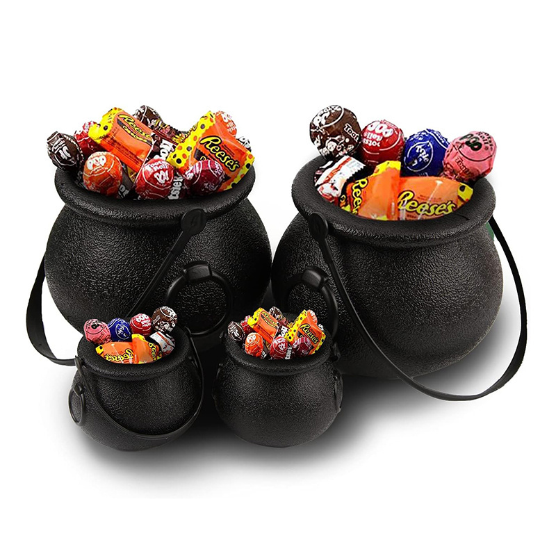 Black Witch Cauldron Halloween Candy Bucket Candy Jar