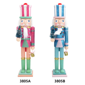 High Quality In Stock Blue 38cm 15inch Custom Wooden Pink Christmas Nutcracker Soldier for Christmas Decor